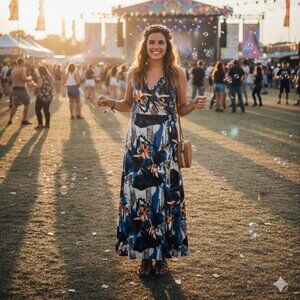 Comila Dress Grunge Maxi Festival Blue Orange Sleeveless 2XL